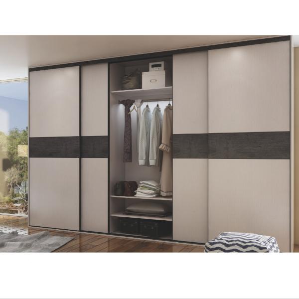 White Beige Melamine Sliding Door Wardrobe Closet Organizer Living Room Cabinet