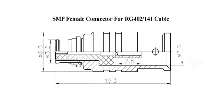 18GHz Frequency Range SMP-KB3 Female RF Connector with Gold-plated Brass and PTFE Insulator for 141/RG402 Cables