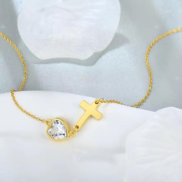 YASVITTI Bezel Heart Cubic Zirconia Necklace 925 Silver Classic Cross Plain Necklace 18K Gold Plated Wholesale Factory