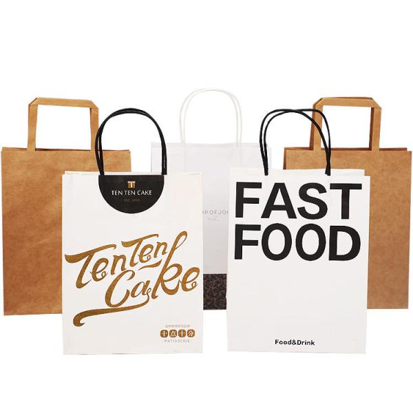 Customized Fashion Shopping Bag Take Away Food Bag Brown Kraft Clothing Paper Bag