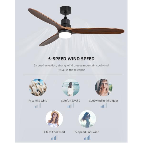 Indoor Remote Control 1500LM Solid Wood Ceiling Fan Light 120V 3000-5000K