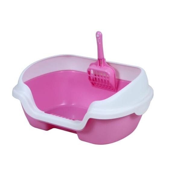 Coffee Pink Large Open Litter Box Open Top Cat Litter Box With Shield