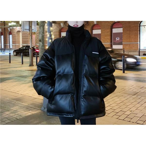 Winter Over Size Ladies Puff Jacket Pleather Coat Quilted Black Women Jacket