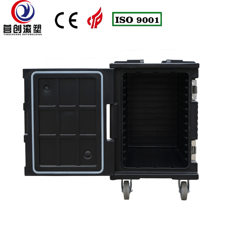 YINGCHUANG OEM 90L Black Large Wheeled Rotomolded Large Insulated Box, Thick PU Foam Hot & Cold Holding GN Pan Food Transport Cabinet For Central Kitchen Catering Canteen