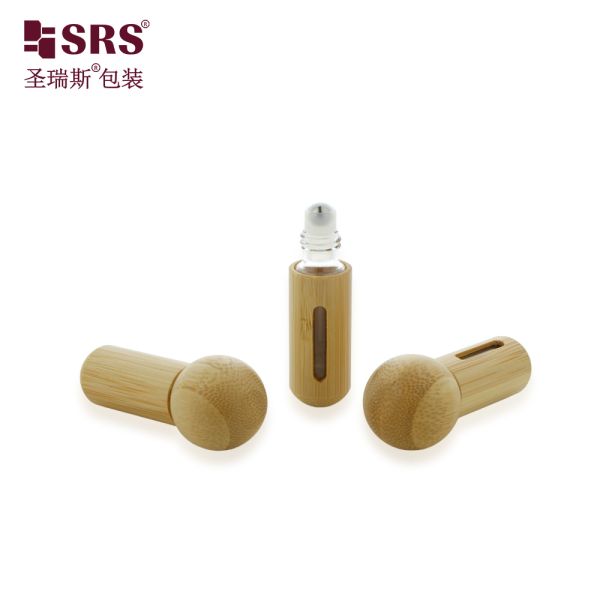 BG-5ML Cute Mini Portable Round Bottom And Round Cap Bamboo Roller Steel Ball Bottle For Essential Oil Perfume