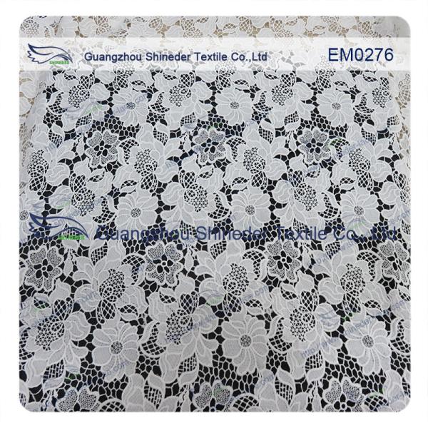 Mesh polyester lace Fabric White Flower Embroidered Lace material for girls dress