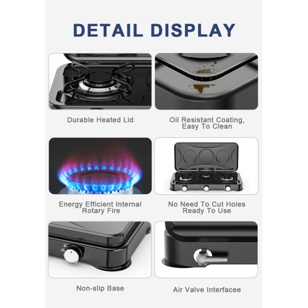 Portable Three Burner Gas Stove Offering Versatile Cooking Solutions with Adjustable Flame and Robust Construction