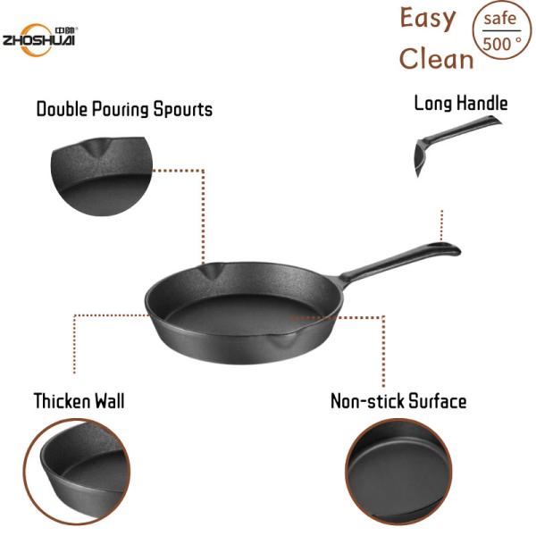 Лоток Skillet литого железа 6/8/10 дюймов с длинной ручкой для домашнего и на открытом воздухе