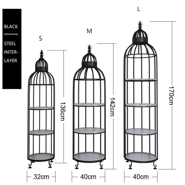 Interior Decoration Metal Display Racks And Stands Creative Bird Cage Shape Flower Shelf