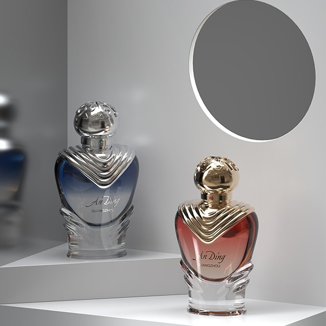 100ml Unique Perfume Bottles Empty Glass Spray Magnetic Cap Metal Wave Shape