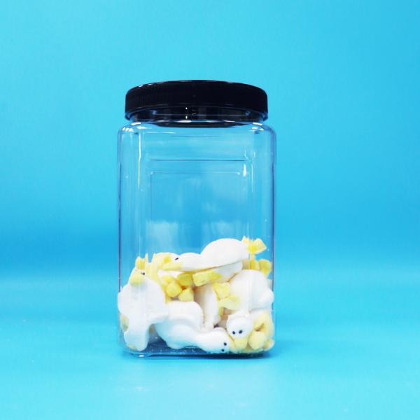 Jarrones de plástico PET transparentes de forma cuadrada con tapa negra para bebés