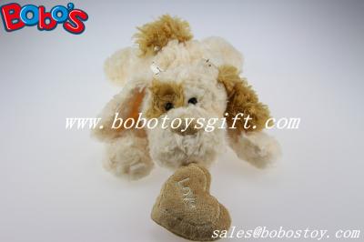 Brown Lying Lovely Plush Dog Toy With Dark Brown Ear And Heart Pillow