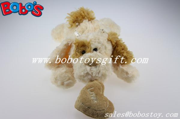 Brown Lying Lovely Plush Dog Toy With Dark Brown Ear And Heart Pillow