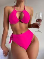 Halter Summer Bikini With Ruffles Features Perfect For Beach Vacation Pink Color Sexy The New Style