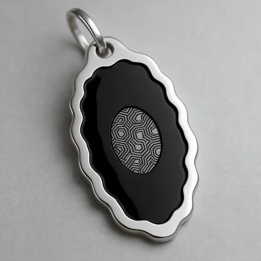 Stylish Men's Pendant features a metal frame with  a black body and a geometric pattern design