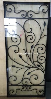 interior doors wrought iron glass with 8*8mm black steel bar