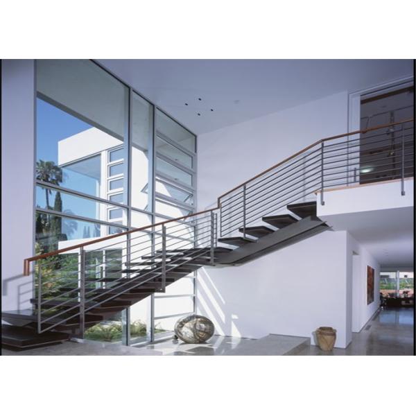 Metal Stringer Straight Flight Staircase Solid Oak Stairs Low Maintenance Cost