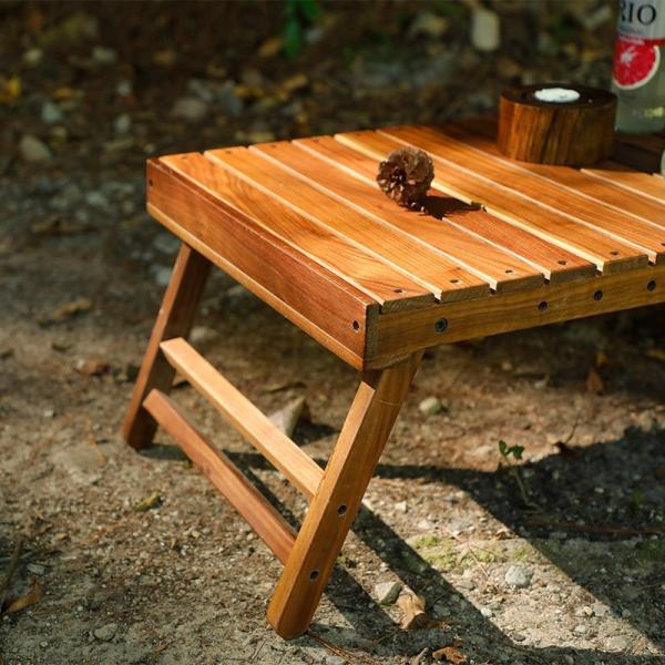 Folding Oak Camping Table 67x39cm with 30kg Load Capacity