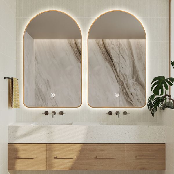 Aluminum Alloy Frame Smart Touch Screen Mirror Shatterproof Arched LED Bathroom Mirror