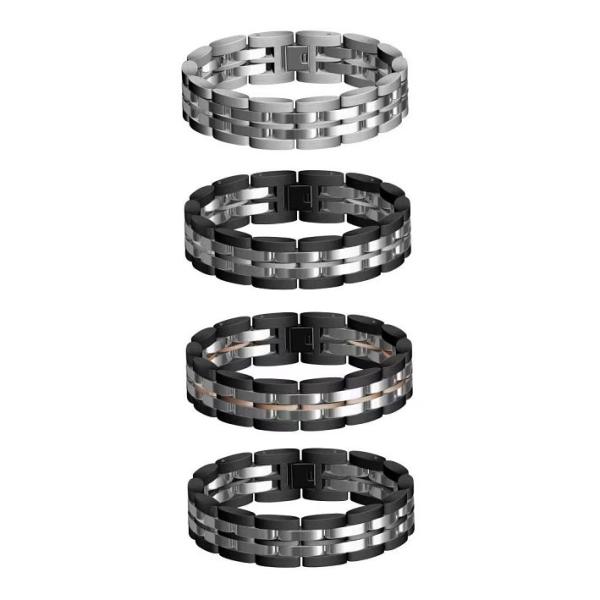 Colorido brazalete de acero inoxidable clásico brazalete de banda de reloj con cuerda de cuero negro