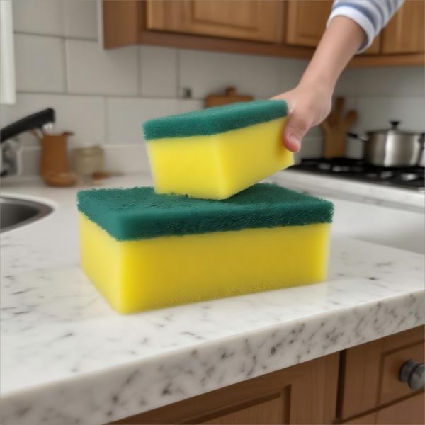 Double-Headed Green-Yellow Scrub Brush – Durable,  Bristle-Soft, Stain-Removal, Eco-Friendly Melamine resin sponge