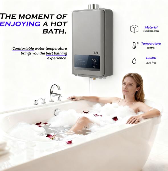 12L-16L Tankless Gas Water Heater Stainless Steel Heat Exchanger Anti-Corrosion for Home Bathroom