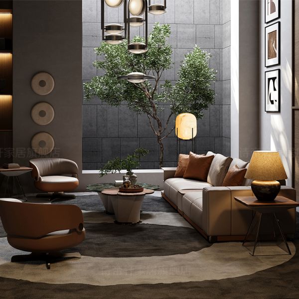 Modern Simple Sophisticated Villa Leather Sofa for Spacious Living Room