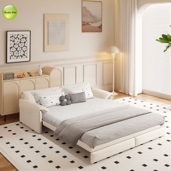 Modern Velvet Foldable Sofa Bed with 3-in-1 Convertible Design and Queen-size Sleeper Function
