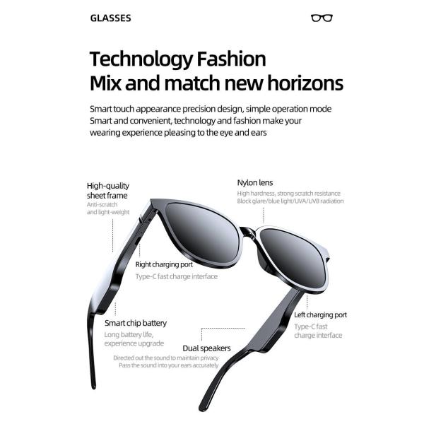 New smart audio glasses IPX5 waterproof Bluetooth music sunglasses
