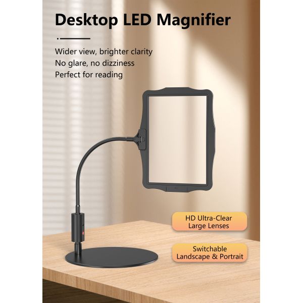 Desktop Movable Height Adjustable Floor Screen LED Magnifier Acrylic Detachable Switchable Lenses 48 Bright Eye-Care Reading