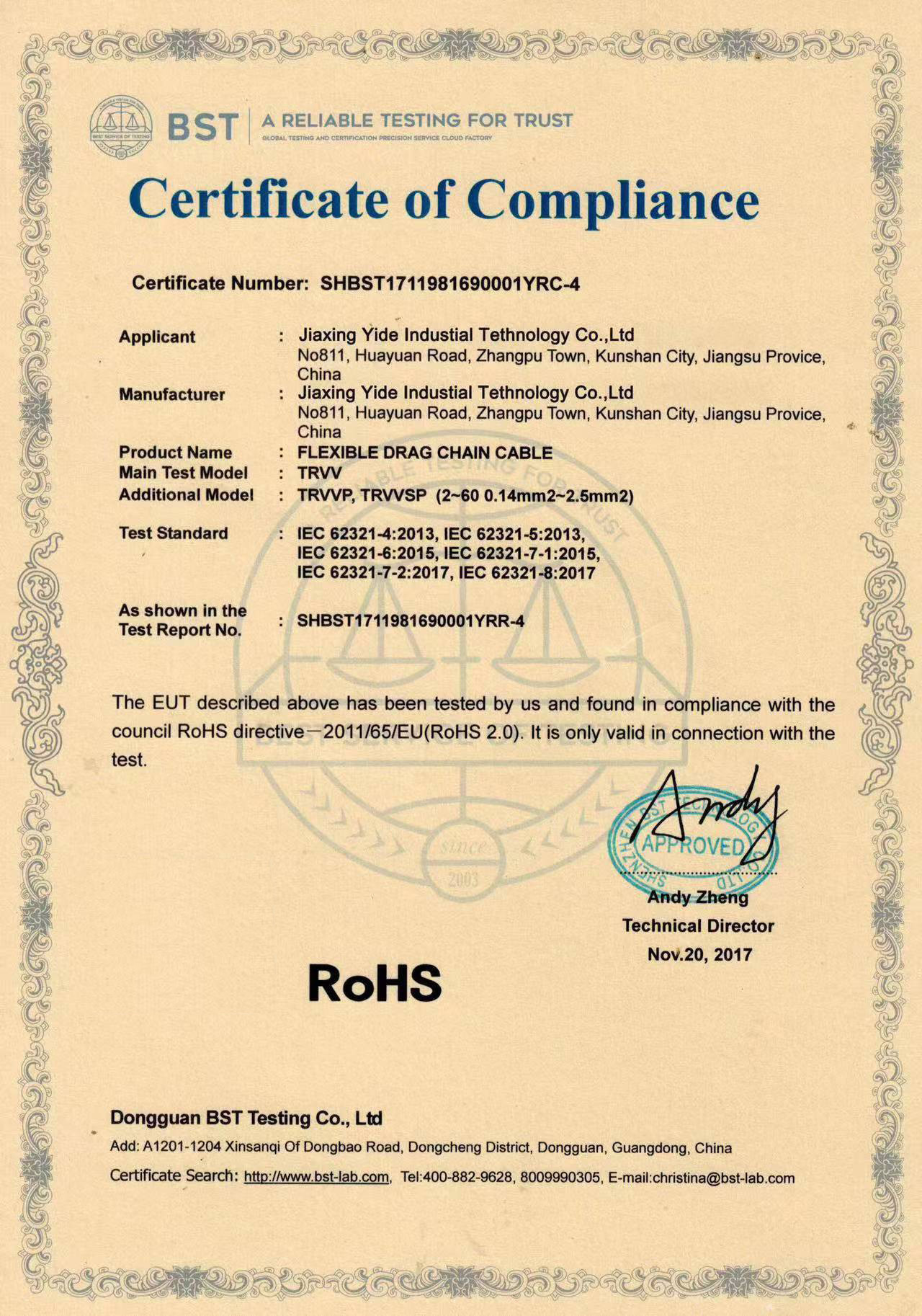 Jiaxing Yide Industrial Technology Co., Ltd. Сертификации
