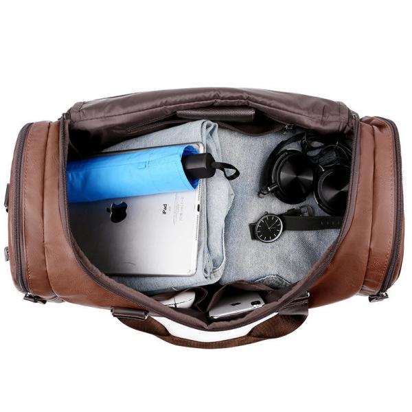Custom Print Vintage Waterproof PU Leather Outdoor Handbag Shoulder Weekend Gym Luggage Travel Duffel Bag for Men