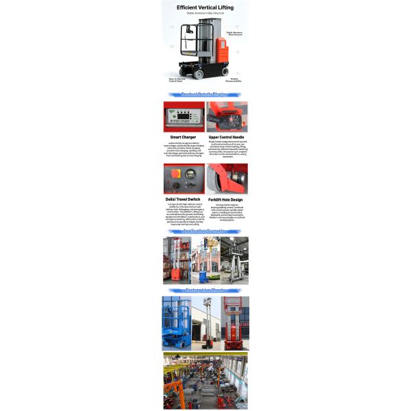 Single Double Man Vertical Mast Boom Lift Autonomous Aerial Cherry Picker Platform
