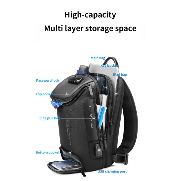 Легкая большая чёрная мужская сумка защита от кражи прочная