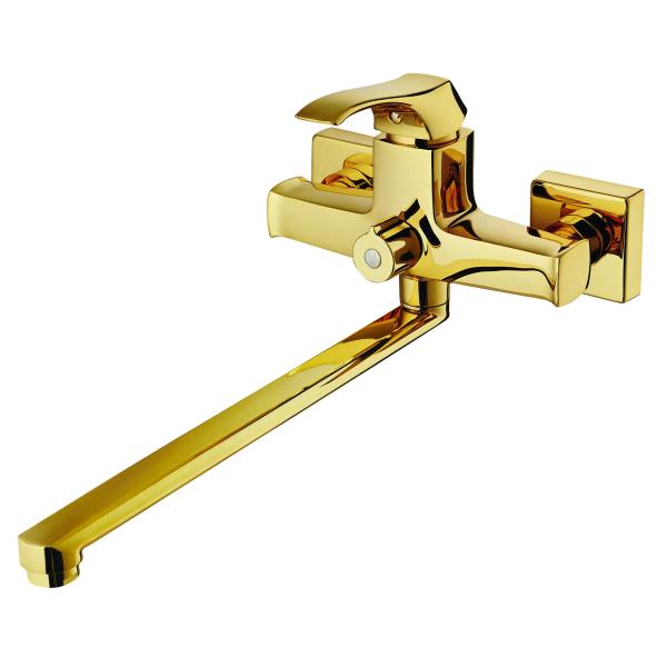 Смеситель для ванны с настенным креплением из светлого золота с антикоррозийным покрытием Удлиненный смеситель для ванны