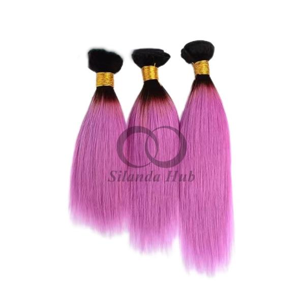 #T1B/Pink Straight Remy Human Hair Bundles Sew In Weave Bundles Brazilian Bundle Deals