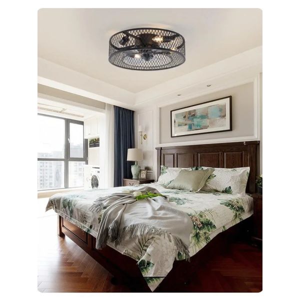 study room Bedroom Fans Light Loft Black iron net Industrial Ceiling Fan Lamp (WH-CLL-78)