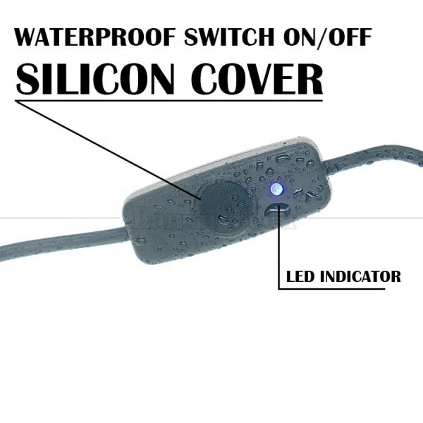 Waterproof Cover Indicator Light Male to Female USB Power ON OFF Charging Switch Cable for Led Lamp Strip