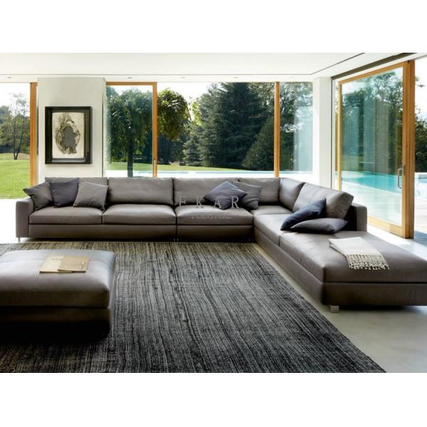 Contemporary Style 2018 New Living Room Furniture 5 Seater Cowhide Genuine Leather Sectional Sofa Sets