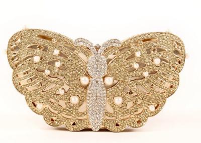 Custom Ladies Butterfly Shape Gold Evening Bag , Wedding Diamond Evening Clutch Bags