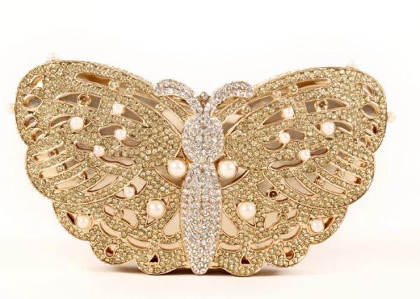 Custom Ladies Butterfly Shape Gold Evening Bag , Wedding Diamond Evening Clutch Bags
