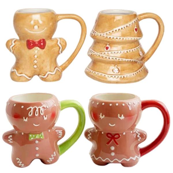 HANDGRIP 3D Cartoon 10OZ Cute Gifts Ceramic Gingerbread Man Coffee Mug for Christmas