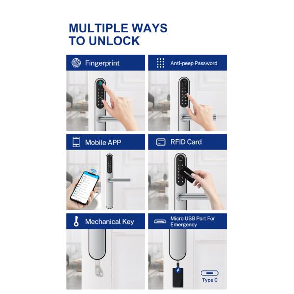 Wifi водонепроницаемый элегантный электронный стройный цифровой умный дверной замок