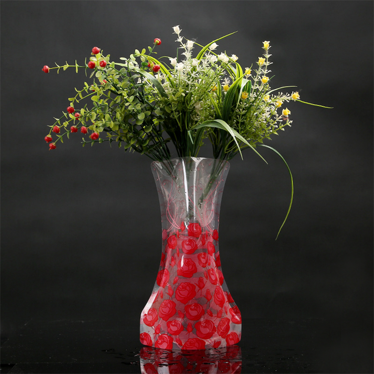 Customizable foldable plastic vase bag for flowers