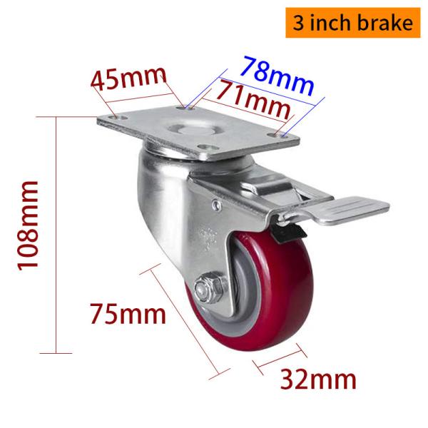 EDL Medium Duty 3inch 150kg Plate TPU Caster por tipo rígido, giratorio y freno
