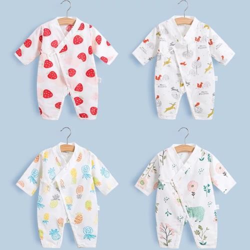 Cute Summer Muslin Baby Pajamas Breathable For Babies Short Sleeves Romper