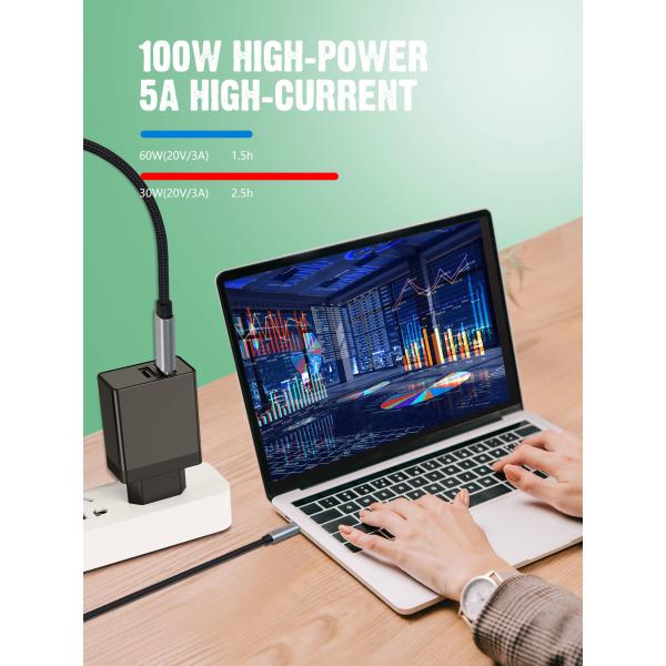 Тип куртка USB планшета ODM OEM нейлона зарядного кабеля 5A 10G 3,2 Gen2 2M c
