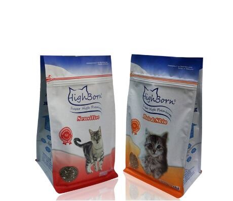 100% Food Grade Dog Cat Treat Packaging Block Square Flat Bottom Zipper Stand up Pouch Plastic Pet Food Bag