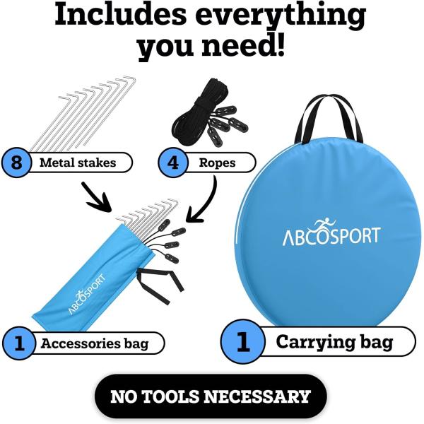 Abco 2-Person Pop Up Tent - Portable Cabana with 2 Doors, Water-Resistant and UV Protection, Carrying Bag - Sky Blue