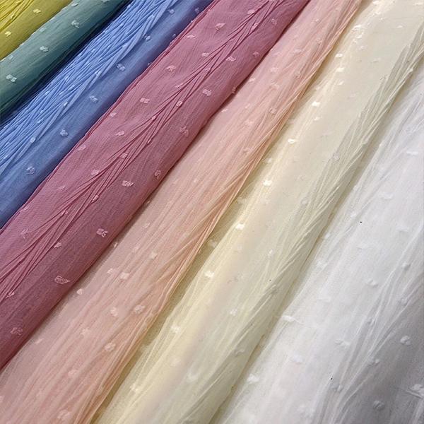100-250gsm Polyester Tulle Fabric Polka Dot Jacquard Crinkle Pleated Fabric